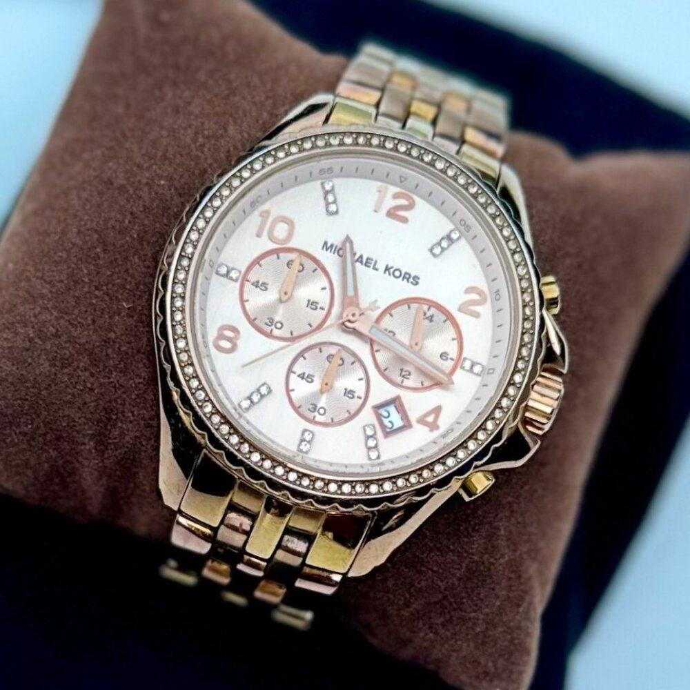 Michael Kors Chronograph Stopwatch VD53 Rose Gold-Tone Pavé Bezel